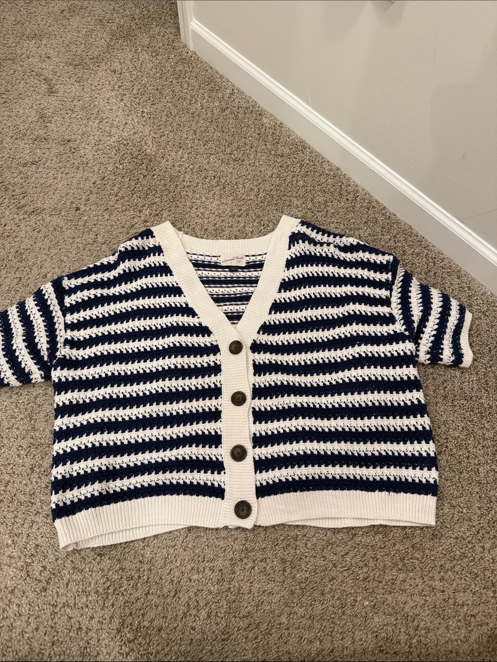 Universal Thread Navy and White Striped Crochet Button-Front Cardigan